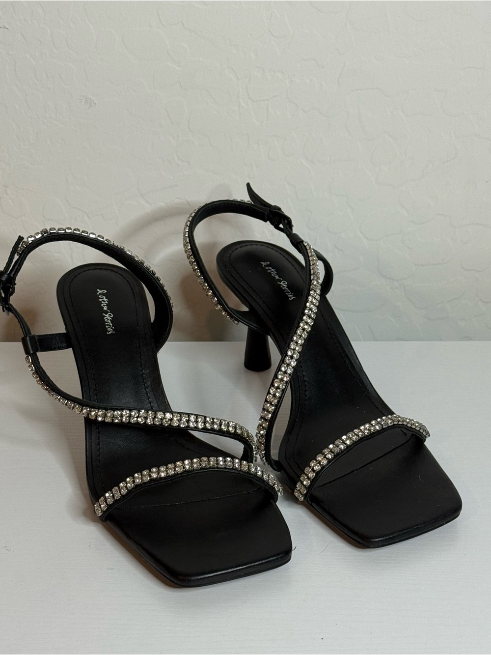 & Other Stories Black Leather Rhinestone Heeled Sandals